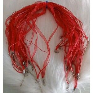 Lot of 18 Sheer Ribbon & Cord Necklaces 18" Bead or Pendant Ready Craft Supplies